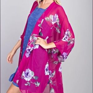 FLORAL PRINT, 3/4 SLEEVES,KIMONO CARDIGAN